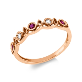 Ring aus 750 Rotgold 3 Rubine 0,09ct rot 2 Brillanten 0,04ct TW-SI B:3,7mm