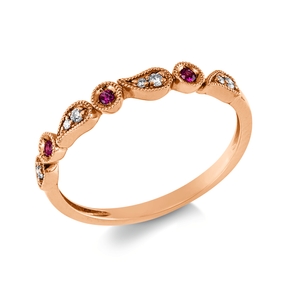Ring aus 750 Rotgold 3 Rubine 0,04ct rot 8 Brillanten 0,06ct TW-SI B:2,7mm