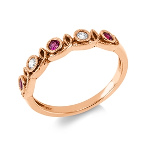 Ring aus 750 Rotgold 3 Rubine 0,15ct rot 2 Brillanten 0,07ct TW-SI B:3,7mm
