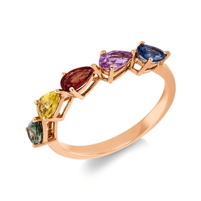 Ring aus 750 Gold Rotgold 5 Saphire 1,39ct mehrfarbig B:3,5mm