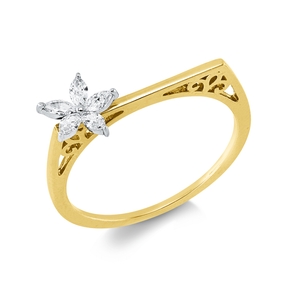 Ring aus 750 Gold gelb/weiß 5 Diamanten Navette-Schliff 0,16ct TW-SI B:7mm