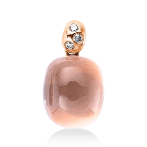 Anhänger 750 Rotgold Rosenquarz 6,25ct rosé 3 Brillanten 0,05ct TW-SI 17,1x9,8mm