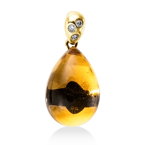 Anhänger aus 585 Gelbgold Citrin 4,5ct gelb 3 Brillanten 0,03ct TW-SI 18,5x9,1mm