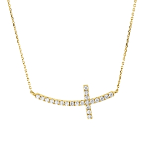 Collier Kreuz aus 750 Gold Gelbgold 22 Brillanten 0,3ct TW-SI L:45cm