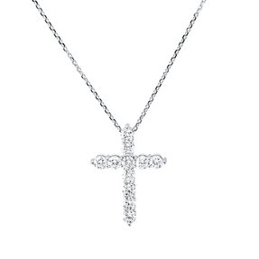 Collier Kreuz aus 750 Gold Weißgold 11 Brillanten 0,52ct TW-SI L:45cm