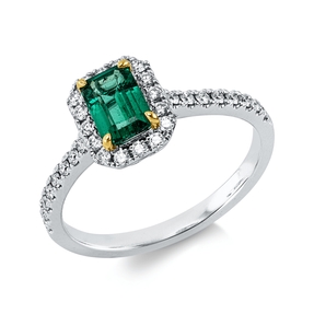 Ring 750 Gold gelb/weiß Smaragd 0,64ct grün 32 Brillanten 0,27ct TW-SI B:8,8mm