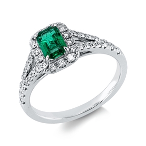 Ring aus 750 Weißgold Smaragd 0,52ct grün 36 Brillanten 0,42ct TW-SI B:9mm