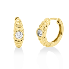 Solitaire Creolen aus 585 Gelbgold 2 Brillanten 0,23ct TLB-SI 12,5x3,8mm Zarge