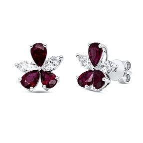 Ohrstecker aus 750 Weißgold 6 Rubine 3,03ct rot mit Diamanten 12,1x12,3mm