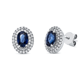Ohrstecker 750 Weißgold 2 Saphire 1,4ct blau 84 Brillanten 0,24ct F-SI 10,4x8,4mm