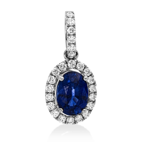 Anhänger aus 750 Weißgold Saphir 0,97ct blau 24 Brillanten 0,2ct TW-SI 17,5x8,2mm