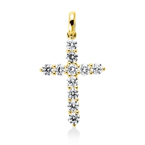 Anhänger Kreuz aus 750 Gelbgold 11 Brillanten 0,83ct TW-SI 25,5x14,6mm mit Öse