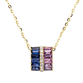 Collier 750 Gelbgold 14 Saphire 1,85ct mehrfarbig 11 Brillanten 0,12ct W-SI L:45cm Collier 750 Gelbgold 14 Saphire 1,85ct mehrfarbig 11 Brillanten 0,12ct W-SI L:45cm