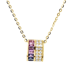 Collier 750 Gelbgold 7 Saphire 0,62ct mehrfarbig 18 Brillanten 0,25ct W-SI L:45cm Collier 750 Gelbgold 7 Saphire 0,62ct mehrfarbig 18 Brillanten 0,25ct W-SI L:45cm