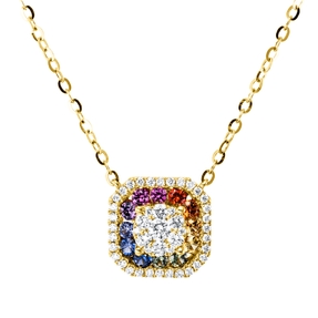 Collier 750 Gelbgold 12 Saphire 0,33ct mehrfarbig 45 Brillanten 0,3ct TW-SI L:45cm Collier 750 Gelbgold 12 Saphire 0,33ct mehrfarbig 45 Brillanten 0,3ct TW-SI L:45cm