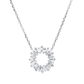 Collier Kreis aus 750 Weißgold 24 Diamanten Trapez-Schliff 0,65ct TW-SI L:45cm