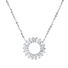 Collier Kreis aus 750 Weißgold 18 Diamanten Trapez-Schliff 0,47ct TW-SI L:45cm