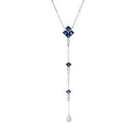 Collier aus 750 Weißgold 10 Saphire 2,55ct blau 32 Diamanten 0,64ct TW-SI L:43,2cm Collier aus 750 Weißgold 10 Saphire 2,55ct blau 32 Diamanten 0,64ct TW-SI L:43,2cm