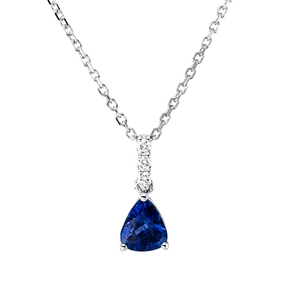 Collier aus 750 Weißgold Saphir 0,71ct blau 3 Brillanten 0,05ct TW-SI L:43,2cm