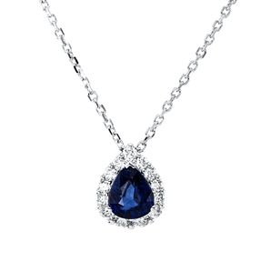 Collier aus 750 Weißgold Saphir 0,59ct blau 13 Brillanten 0,24ct TW-SI L:43,2cm