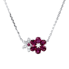 Collier aus 750 Weißgold 7 Rubine 1,42ct rot 9 Diamanten 0,16ct TW-SI L:43,2cm