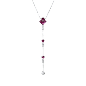 Collier aus 750 Weißgold 10 Rubine 2,53ct rot 32 Diamanten 0,62ct TW-SI L:43,2cm