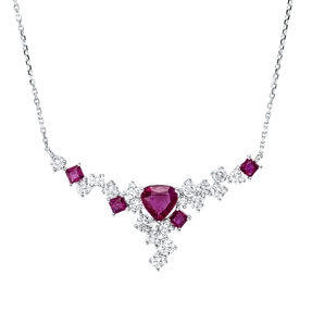 Collier aus 750 Weißgold 5 Rubine 1,48ct rot 18 Brillanten 1,34ct W-PI L:43,2cm