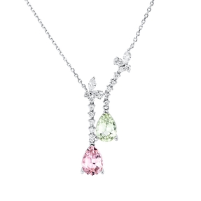 Collier aus 750 Weißgold 2 Turmaline 2,99ct mehrfarbig 18 Diamanten 0,53ct TW-SI