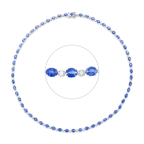 Collier aus 750 Weißgold 57 Saphire 18,56ct blau 57 Brillanten 1,17ct F-SI L:43cm Collier aus 750 Weißgold 57 Saphire 18,56ct blau 57 Brillanten 1,17ct F-SI L:43cm