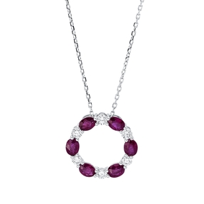 Collier aus 750 Weißgold 6 Rubine 1,24ct rot 6 Brillanten 0,34ct F-VSI L:45,7cm