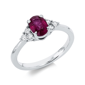 Ring aus 750 Weißgold Rubin 1,04ct rot 6 Brillanten 0,18ct TW-SI B:7mm
