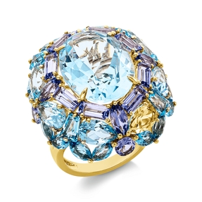 Ring aus 750 Gold Gelbgold 45 Aquamarine 25,21ct blau B:26mm