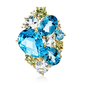 Anhänger aus 750 Gelbgold 10 Peridote 9,4ct grün 6 Brillanten 0,05ct TW-SI