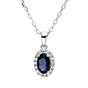 Collier aus 750 Weißgold Saphir 0,58ct blau 16 Brillanten 0,09ct TW-SI L:45cm