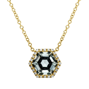 Collier aus 750 Gelbgold Amethyst 1,6ct grün 24 Brillanten 0,11ct TW-SI L:43,2cm