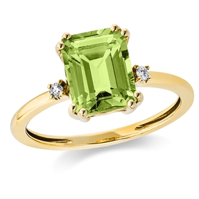 Ring aus 750 Gelbgold Peridot 2,5ct grün 2 Brillanten 0,04ct TW-SI B:9,8mm