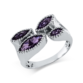Ring aus 585 Gold Weißgold 4 Amethyste 0,65ct lila B:10,4mm