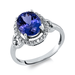 Ring aus 750 Weißgold Tansanit 2,3ct blau 26 Brillanten 0,12ct F-SI B:12,6mm
