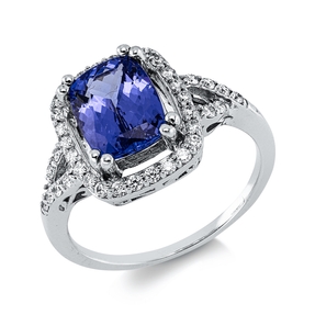 Ring aus 750 Weißgold Tansanit 2,31ct blau 40 Brillanten 0,34ct F-SI B:13,1mm