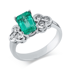 Ring aus 750 Weißgold Smaragd 1,55ct grün 6 Brillanten 0,36ct F-PI B:7,7mm