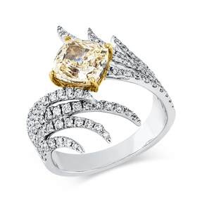 Ring aus 750 Gold gelb/weiß 88 Diamanten 2,77ct B:19,2mm 4er-Krappe