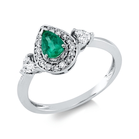 Ring aus 750 Weißgold Smaragd 0,39ct grün 18 Diamanten 0,31ct F-SI B:10,1mm