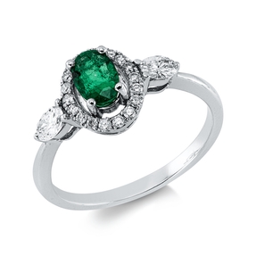 Ring aus 750 Weißgold Smaragd 0,44ct grün 20 Diamanten 0,37ct F-SI B:9,4mm