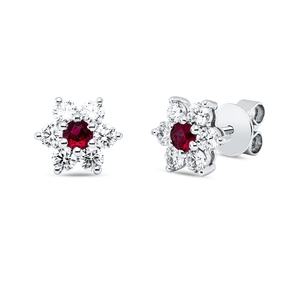 Ohrstecker aus 750 Weißgold 2 Rubine 0,22ct rot 12 Brillanten 0,73ct TW-VSI/SI