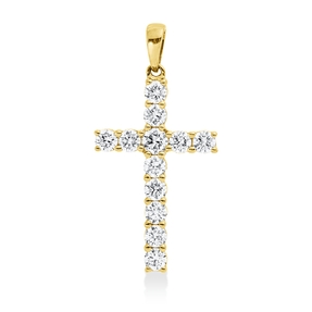 Anhänger Kreuz aus 750 Gelbgold 12 Diamanten 0,69ct TW-VSI/SI 26,5x13,2mm