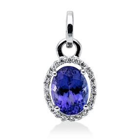 Anhänger aus 750 Weißgold Tansanit 1,5ct blau 24 Brillanten 0,12ct F-SI 19,1x9mm