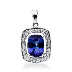 Anhänger 750 Weißgold Tansanit 2,13ct blau 32 Brillanten 0,17ct F-SI 21,3x12,5mm