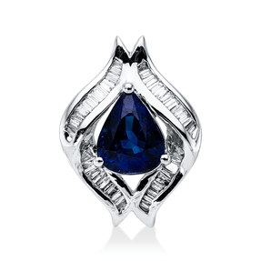 Anhänger 750 Weißgold Saphir 2,47ct blau 38 Diamanten Trapez-Schliff 0,36ct F-SI