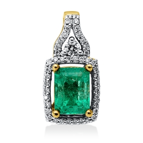 Anhänger aus 750 Gold gelb/weiß Smaragd 1,55ct grün 43 Brillanten 0,19ct F-SI