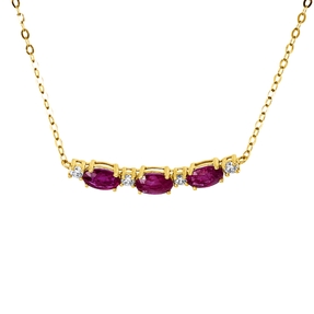 Collier aus 750 Gelbgold 3 Rubine 0,97ct rot 4 Brillanten 0,1ct F-SI L:45,7cm